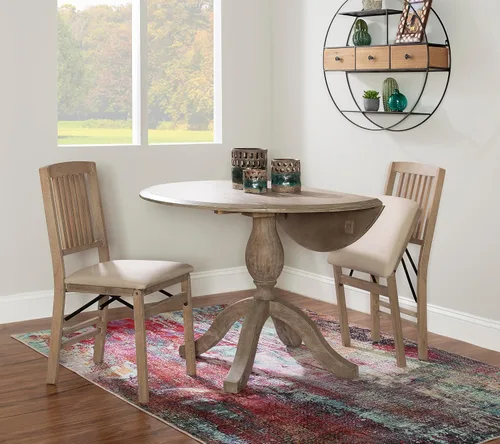 Vista 2 de Linon Keira - Juego de 2 sillas plegables de madera rústica natural con asiento tapizado beige y respaldo de misión