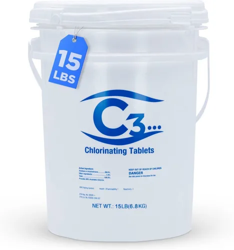 Vista 8 de C3 Pestañas de cloro estabilizadas de 3 pulgadas para piscinas Fácil de usar para piscinas sobre el suelo o enterradas Tabletas de cloro