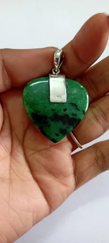 Vista 3 de Colgante de zoisita rubí de plata de ley 925, hecho a mano, colgante de plata FCI, verde, Plata esterlina, rubí zoisita