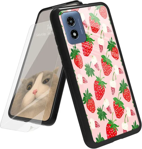Vista 80 de Funda para Motorola Moto G Play 4G 2024 con protector de pantalla, parte trasera de vidrio templado + funda de silicona suave TPU absorción