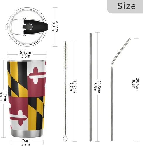 Vista 2 de Vaso aislado con la bandera de Maryland para el regreso a clases, contenedor de bebidas para la oficina, taza de viaje con popote y tapa, acero