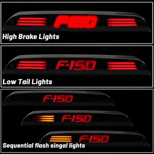 Vista 3 de PGTONOE Luz LED ahumada de montaje alto, tercera luz de freno, señal de giro, lámpara de carga, compatible con Ford F150 F250 F350 F450 Ranger