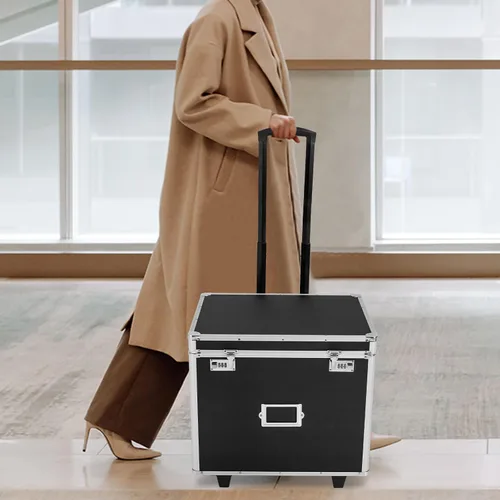 Vista 3 de Gdrasuya10 Caja de almacenamiento de archivos portátil con asa, carrito con cerradura con ruedas, organizador de archivos de letras de metal, caja