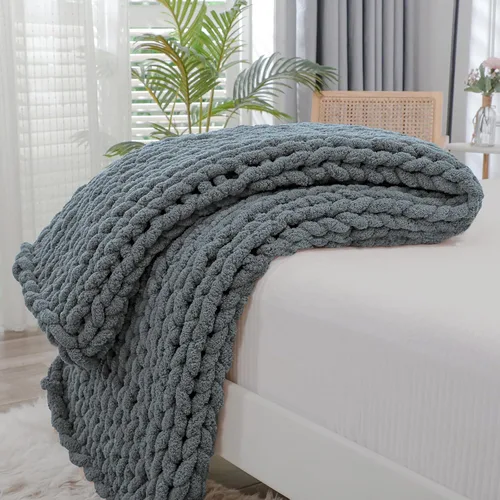 Vista 71 de Bigacogo - Cobija de punto grueso de 40 x 40 pulgadas, de felpilla, 100% tejida a mano, cobija pequeña de punto trenzado suave y grueso, con nudo