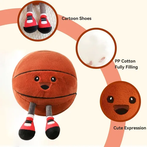 Vista 2 de Divertida almohada de felpa de baloncesto con patas – Lindo juguete de animal de peluche para niños y niñas, regalo de almohada decorativa