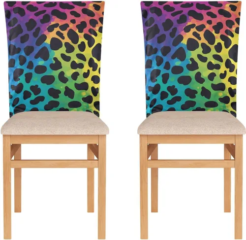 Vista 2 de Fashion Rainbow Leopard Print Decorative Office Chair Slipcover for Bedroom Soft Dining Room Chair Seat Cover cubre sillas para comedor Set of 6