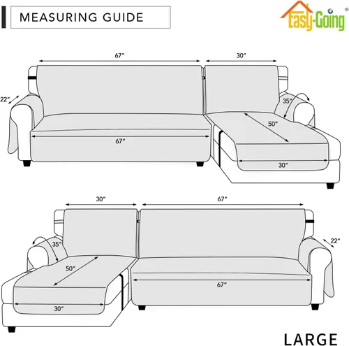 Vista 6 de Easy-Going - Fundas impermeables para sofá seccional con chaise, 2 piezas, antideslizantes, forma de "L", para perros, protector de muebles a prueba