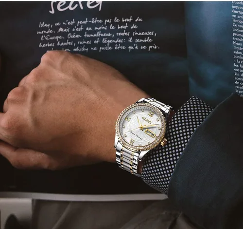 Vista 48 de OLEVS - Relojes de diamantes para hombres, relojes de vestir a prueba de agua, relojes analógicos de cuarzo de lujo con calendario de fecha y correa
