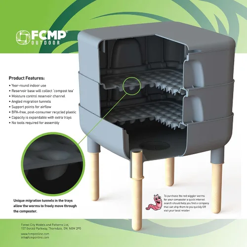 Vista 2 de FCMP Outdoor - The Essential Living Composter, contenedor de vermicompostador de gusanos de 2 bandejas (HF-LC4000v2-PUR) Ciruela