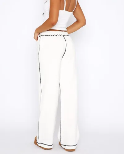 Vista 6 de KMBANGI Pantalones deportivos holgados con cintura elástica para mujer, con costuras en contraste, pierna ancha, pantalones deportivos Y2K