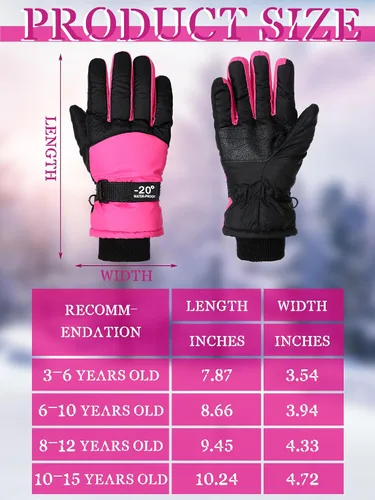 Vista 3 de SATINIOR 2 pares de guantes de nieve impermeables para niños, guantes de esquí para niños y niñas, guantes de snowboard cálidos y gruesos para clima