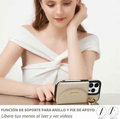 Vista 4 de Funda tipo cartera de Keallce para iPhone 14 Pro de 6.1 pulg., funda con tapa y ranuras para tarjetas, soporte con anillo, funda protectora de piel