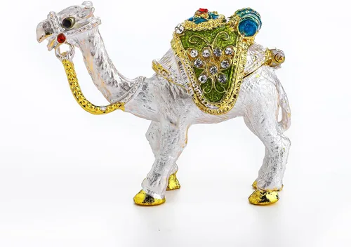 Vista 12 de YU FENG Adorno decorativo de figuras de camello de cristal dorado de 2.4 pulgadas, estatuas de camello esmaltadas doradas, caja de joyería