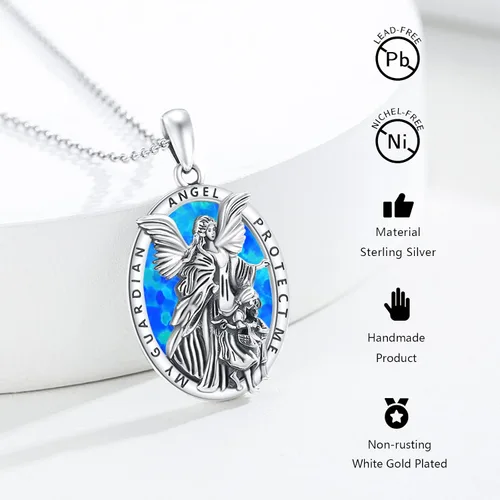 Vista 4 de Collar con colgante de San MiguelSan CristóperSan SebastiánGuadalupeÁngel de la GuardaSanta MuerteJudeJoseph para hombres y mujeres, plata de ley