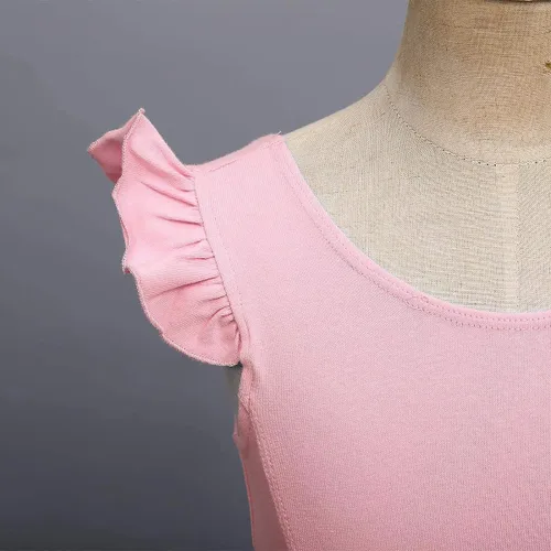 Vista 4 de IDOPIP Vestido de ballet con volantes y mangas con volantes para niñas pequeñas, tutú con falda, leotardo para bailarina, traje de gimnasia