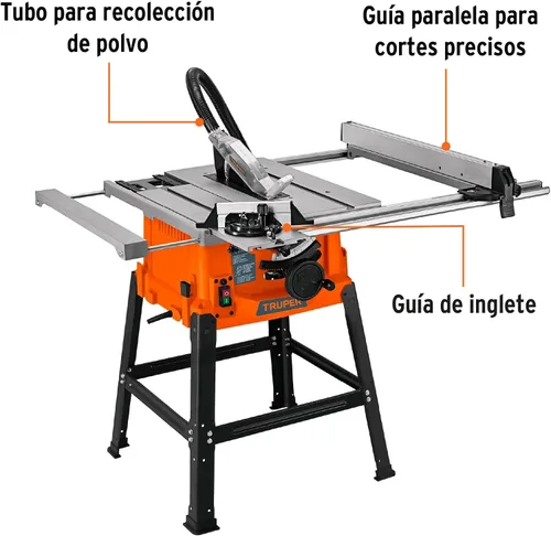 Vista 2 de TRUPER SME-10B Sierra de Mesa 10" 1900 W (2-1/2 HP) con Base, Naranja