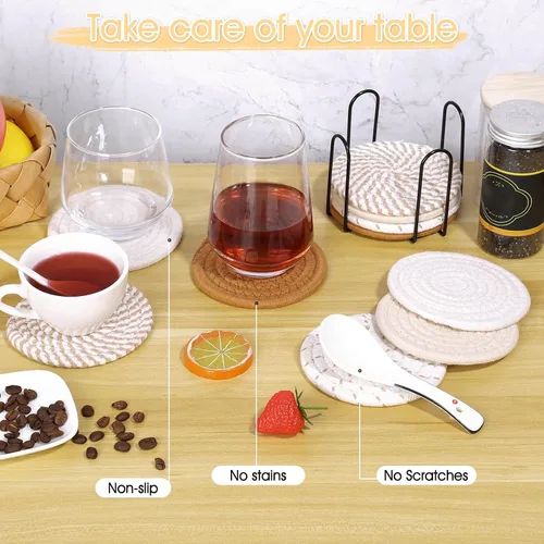 Vista 6 de Billbotk Juego de 10 posavasos bohemios para bebidas, juego de posavasos absorbentes para decoración del hogar, decoraciones de otoño para el hogar