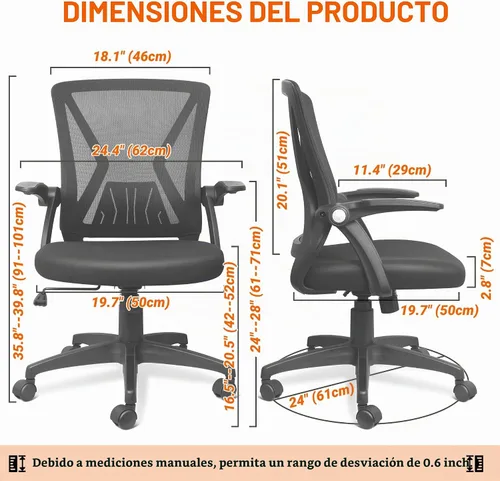 Vista 2 de Silla de oficina de malla ergonómica con respaldo medio, giratoria, de malla negra, brazos abatibles con soporte lumbar, silla de computadora