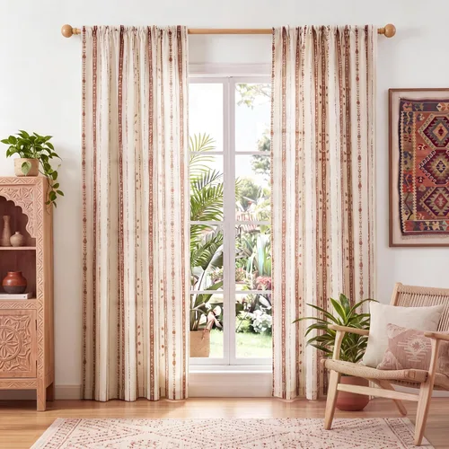 Vista 12 de Juego de 2 paneles de cortinas de lino bohemio, cortinas de semi privacidad para sala de estar, cortinas rústicas de campo de 54 pulgadas de largo
