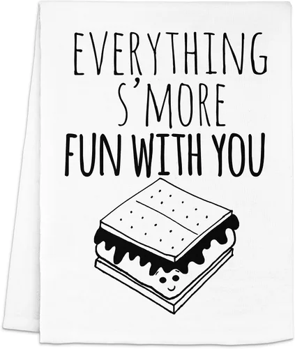 Vista 14 de Moonlight Makers Funny Dish Towel, Everything S'More Fun with You, Flour Sack Kitchen Towel, Sweet Housewarming Gift, Farmhouse Kitchen Decor, White