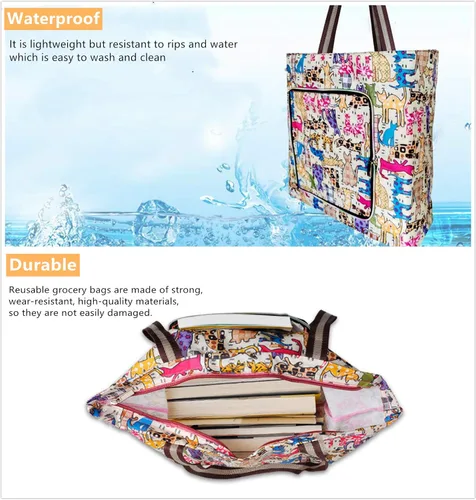 Vista 3 de Bolsas de compras reutilizables, plegables, lavables, impermeables, grandes, resistentes y resistentes para uso diario