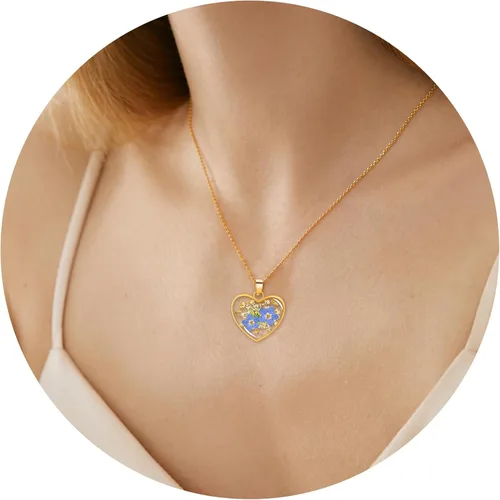 Vista 84 de Collar de flores silvestres prensadas con encaje de Forget-Me-Not y Queen Anne Collar de flores prensadas de oro Collares hechos a mano
