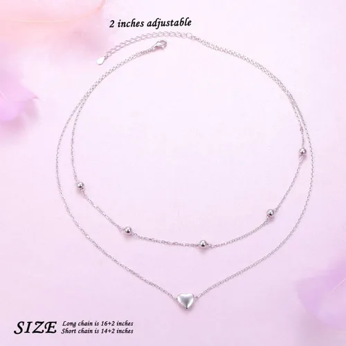 Vista 5 de DAOSHANG Collares en capas para mujer de plata de ley S925, collar lindo de doble capa de corazóncírculopata de perro, estrellalunaestrella