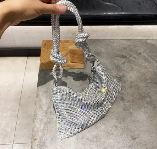 Vista 6 de Bolso Hobo con diamantes de imitación para mujer elegante bolso de noche brillante plateado con diamantes de imitación bolso dorado para graduación