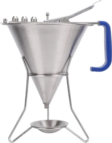 Vista 8 de Embudo de confitería de acero inoxidable con soporte, dispensador de masa de pasteles, herramienta de horneado para panqueques, cupcakes, bolas
