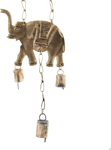 Vista 2 de Deco 79 Carillón de viento de elefante de metal con campanas, 10 x 2 x 28 pulgadas, latón
