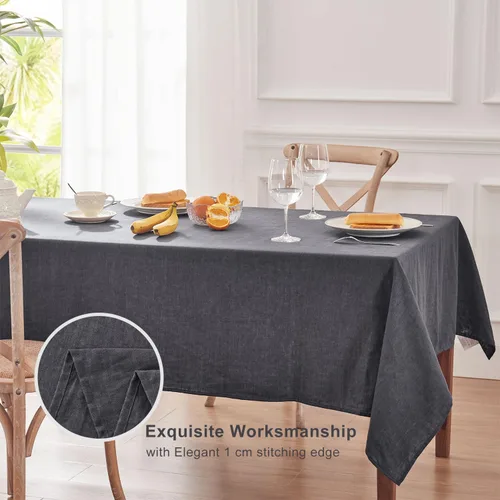 Vista 5 de TOSMO Mantel 100% de lino francés, mantel rectangular lavable de granja para cocina, comedor, fiesta, cóctel, uso diario en interiores y exteriores