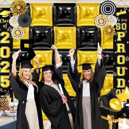 Vista 4 de MEMOVAN Globos cuadrados de papel de aluminio negro y dorado, telón de fondo de pared de doble cara, globos metálicos negros y dorados, guirnalda