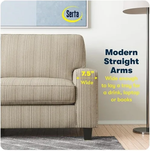 Vista 5 de Pemberly Row Sofá moderno de 73 pulgadas con brazos de riel con fundas extraíbles, color beige