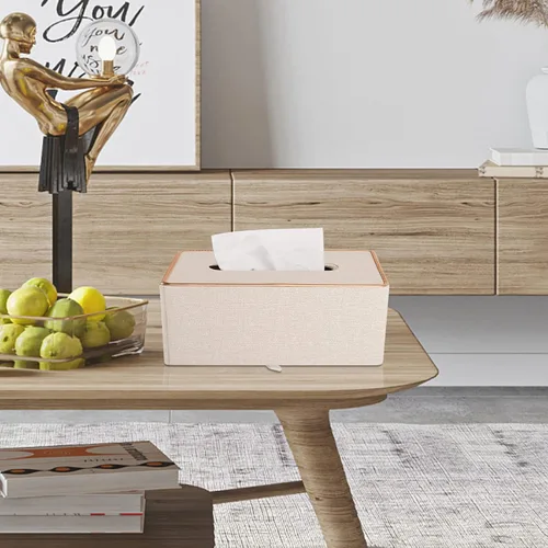 Vista 7 de Soporte para Caja de Pañuelos de Cuero de Moda, Funda Rectangular para Caja de Pañuelos para Tocador de Baño, Mesita de Noche, Caja de Servilletas