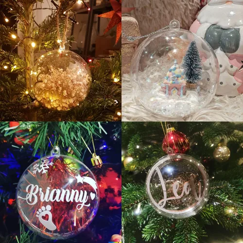 Vista 6 de 10 bolas decorativas de plástico transparente de relleno de 2.75 pulgadas, bola transparente para manualidades, Navidad, cumpleaños, boda, fiesta