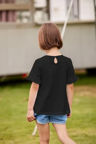 Vista 5 de Arshiner Camiseta para niñas, túnica casual de encaje, manga corta, holgada, suave