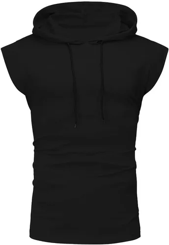Vista 4 de Camiseta sin mangas con capucha para hombre, camiseta sin mangas con capucha para culturismo y corte muscular, camiseta sin mangas