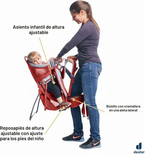 Vista 3 de Deuter Kid Comfort Active (ajuste estándar) y Active SL (ajuste de mujer) portabebés y mochila