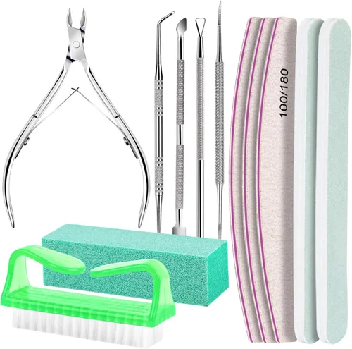 Vista 9 de FANDAMEI Kit de cuidado de uñas, limas de uñas 100/180, bloque de pulidor de uñas, pinzas de cutícula, cortador de cutícula, empujador de cutícula