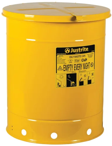 Vista 16 de Justrite Recipiente para desechos aceitosos de acero galvanizado de 10 galones, recipiente de seguridad metálico para trapos con aceite de 18 x 14
