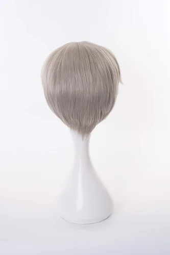 Vista 4 de Anime Inumaki Toge peluca para Cosplay Cogeplay Jujutsu Kaisen peluca gris corto pelo recto peluca disfraz de Halloween