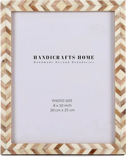 Vista 18 de Handicrafts Home Marco de fotos de mosaico chevron – Marco de fotos hecho a mano con incrustaciones de hueso de 4 por 6 para decoración de mesa