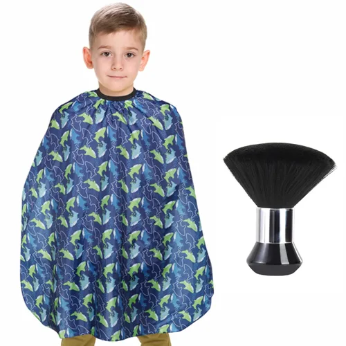 Vista 8 de Capa de peluquería para niños con cepillo para el cuello, capa profesional de corte de pelo con cierre a presión ajustable