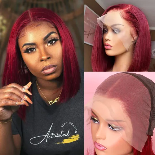 Vista 11 de Peluca Bob de pelo humano 13x4 encaje frontal HD estilo Bob corta y recta con parte lateral para mujeres negras, pelo humano prearrancado, sin De