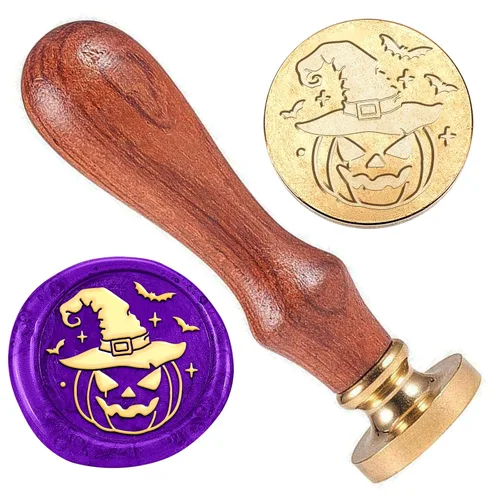 Vista 8 de Sello de cera de Halloween Haunted House, cabeza de sello de latón extraíble de 1 pulgada con mango de madera, sello de cera de Halloween para Casa