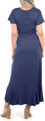 Vista 4 de Mother Bee Maternity Vestido de volantes de manga mariposa con cinturón ajustable Dkdenim