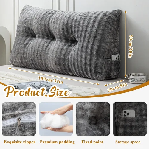 Vista 2 de Almohada de cuña triangular para cabecero de cama, respaldo de lectura, almohada de cuña con funda extraíble, soporte de espalda para litera