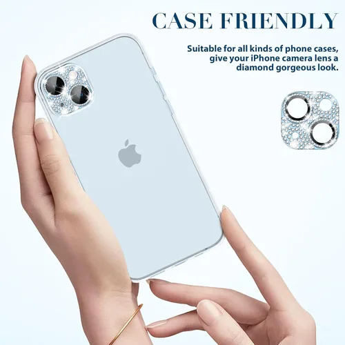 Vista 7 de Goton Compatible con iPhone 15 Plus – 15 protector de lente de cámara, cubierta de metal con purpurina brillante, accesorios protectores de pantalla