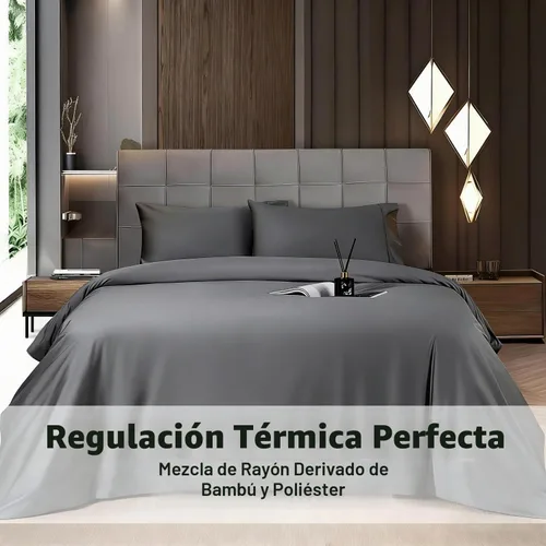 Vista 2 de Shilucheng - Juego de sábanas de 4 piezas, sábanas refrescantes, transpirables y suaves de mezcla de rayón derivado de bambú y con bolsillo profundo