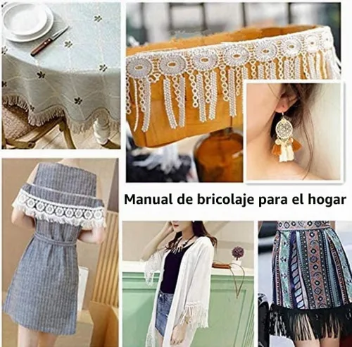 Vista 3 de FQTANJU 2.8 in X5 yardas de encaje blanco con borla para bricolaje costura apliques artesanía